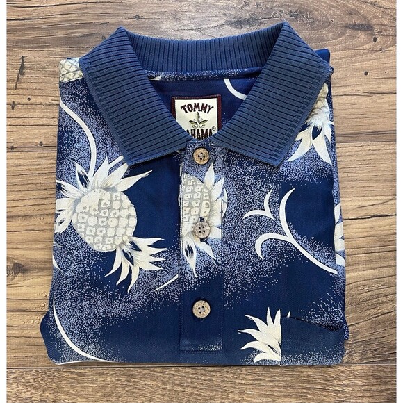 Tommy Bahama Hawaiian Polo Shirt Mens L Silk Pineapple Coconut All Over Print - Picture 9 of 10